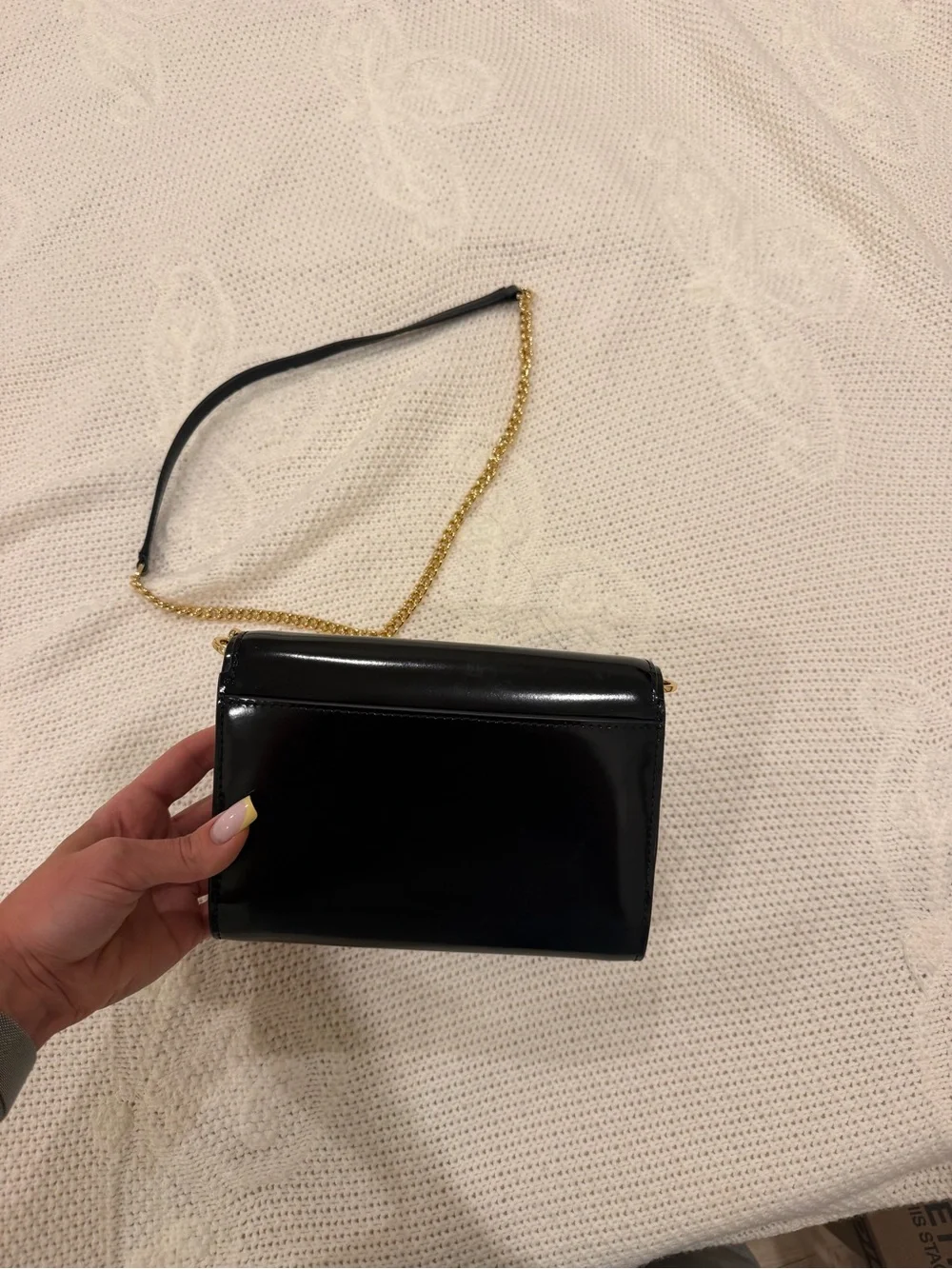 Tory Burch Black Patent Leather Crossbody with Gold Chain
